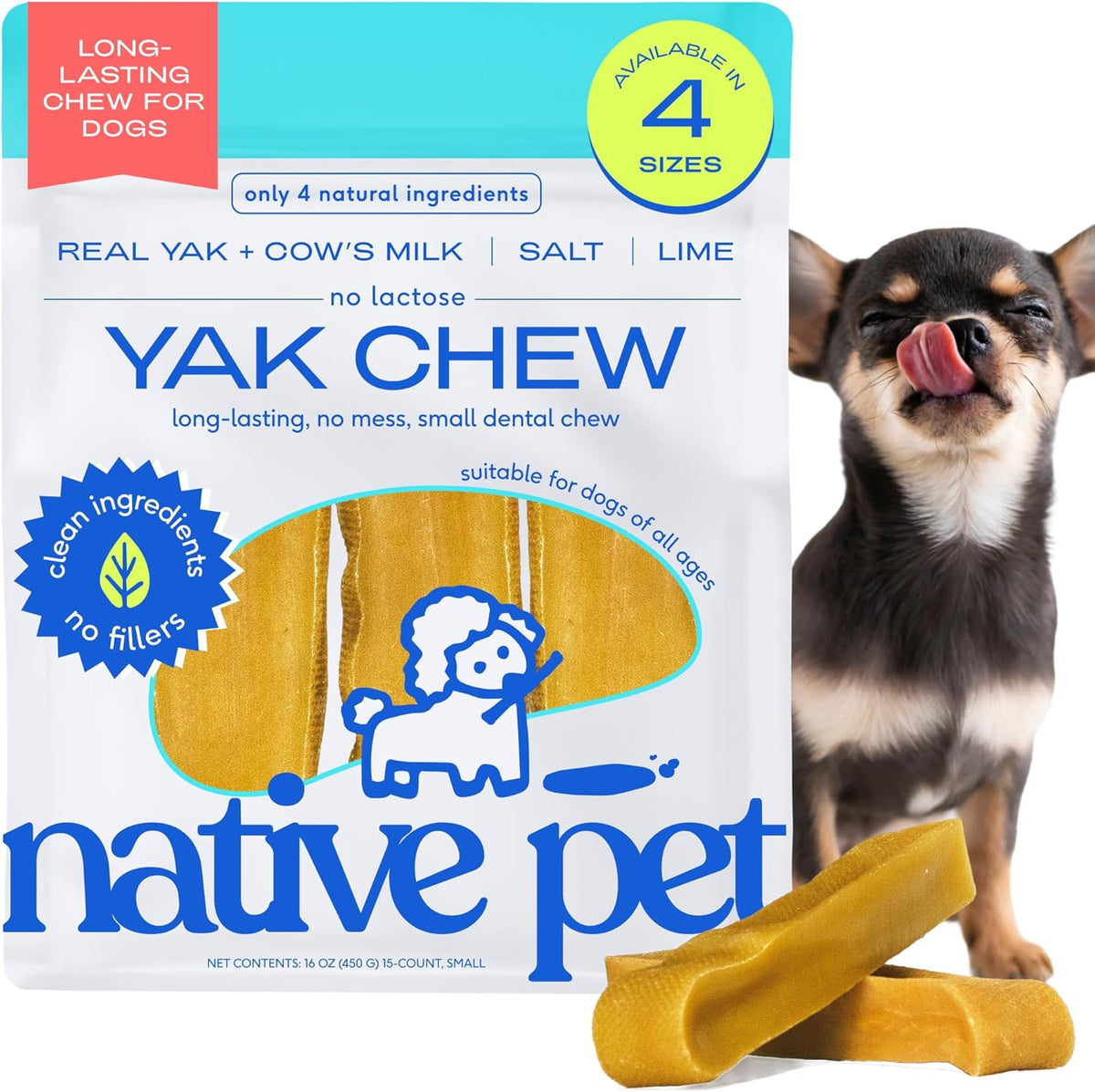 Native Pet Yak Cheese Himalayan Dog Chews - Long Lasting Dental Sticks for Small Breeds– 100% All