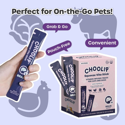 Grab & Go Squeeze Vita Stick Lickable Treats for Dogs & Cats. 49 Brain Support Sticks with