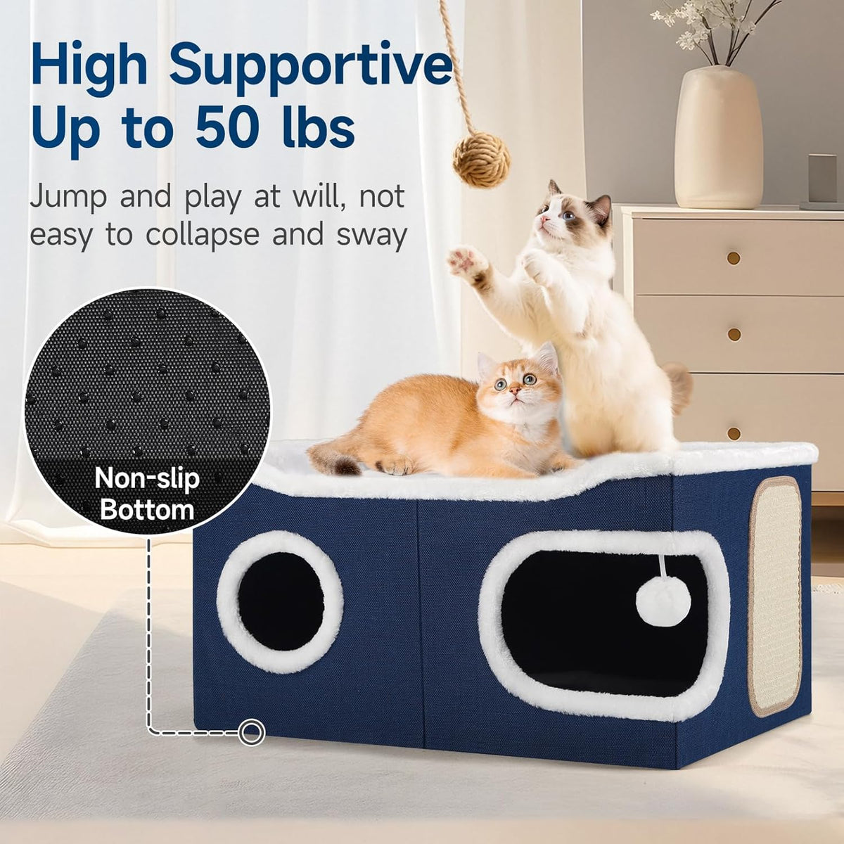 Cat Beds for Indoor Cats, Extra Wide Cat Cube House for Multi Cats, Foldable Cat Cave Hideaway with