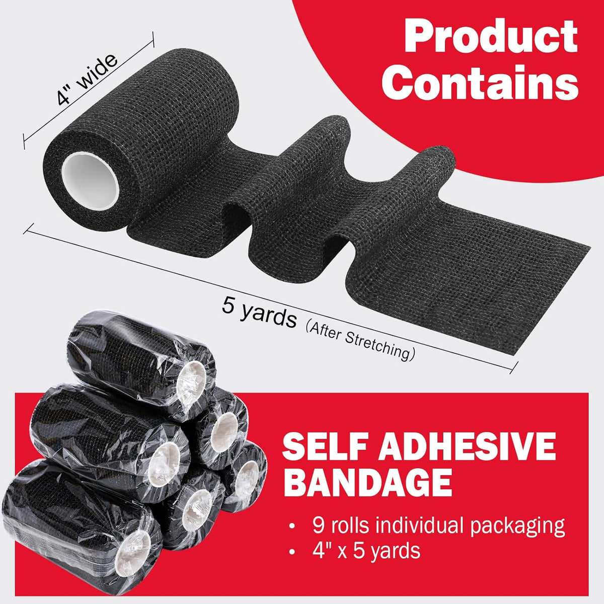 AZEN 9 Pack Self Adhesive Bandage Wrap, 4" X 5 Yards Elastic Cohesive Bandage Wrap, Color Athletic