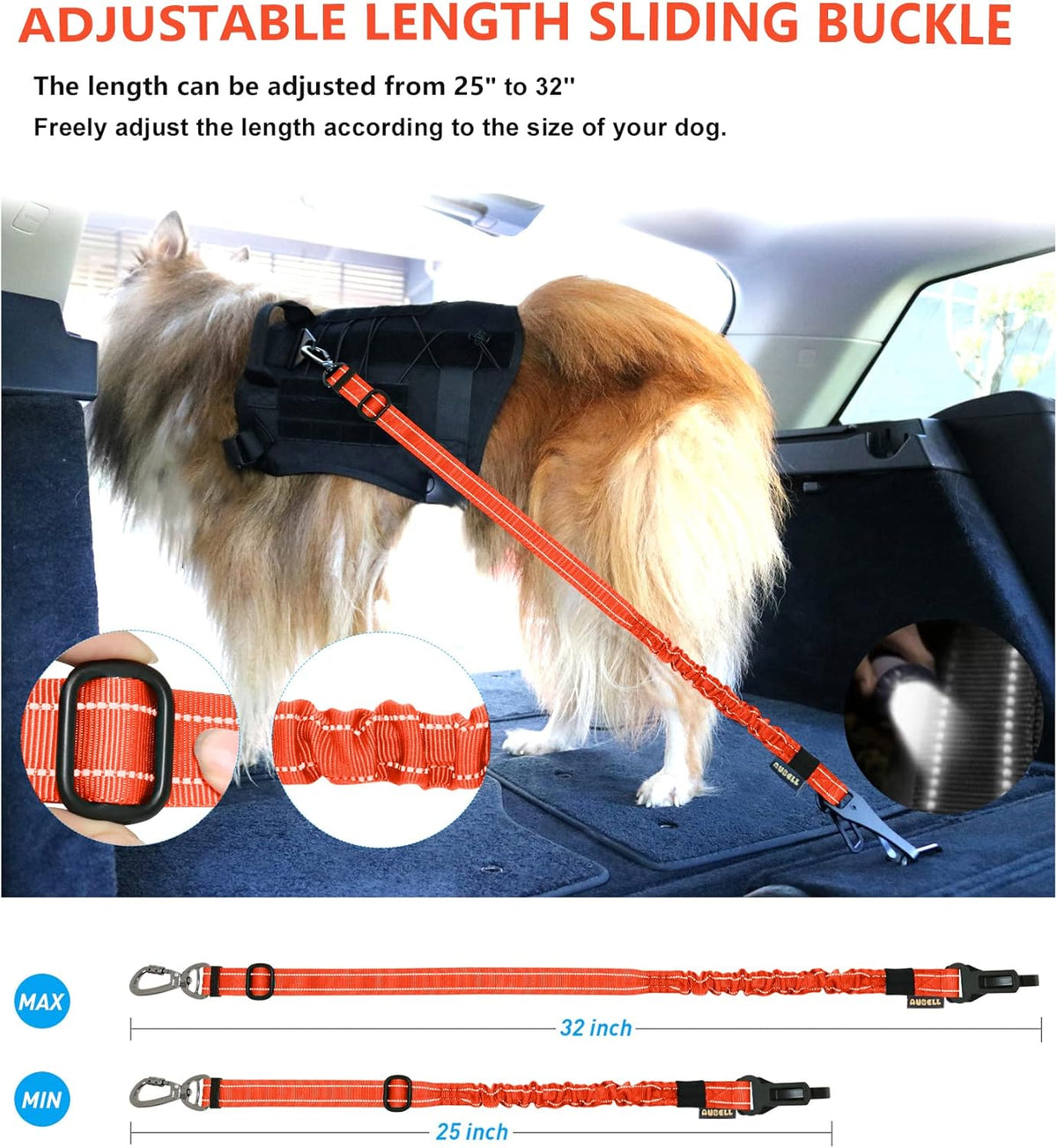 AUBELL Dog Seat Belt for Car,Updated 3-in-1 Adjustable Reflective Bungee Heavy Duty Dog Car Harness