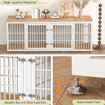 78 Inch Double Dog Crate Furniture, Heavy Duty Extra Large Cage Furniture with Divider for 2 Dogs