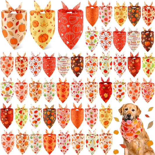 Abbylike 50 Pcs Fall Thanksgiving Dog Bandanas Bulk Pumpkin Bandanas for Dogs Triangle Kerchief