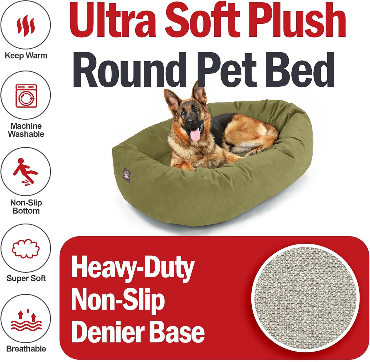 Majestic Pet 52 Inch Suede Calming Dog Bed Washable 52x35x11 (Inch) – Cozy Soft Round Donut Dog Bed