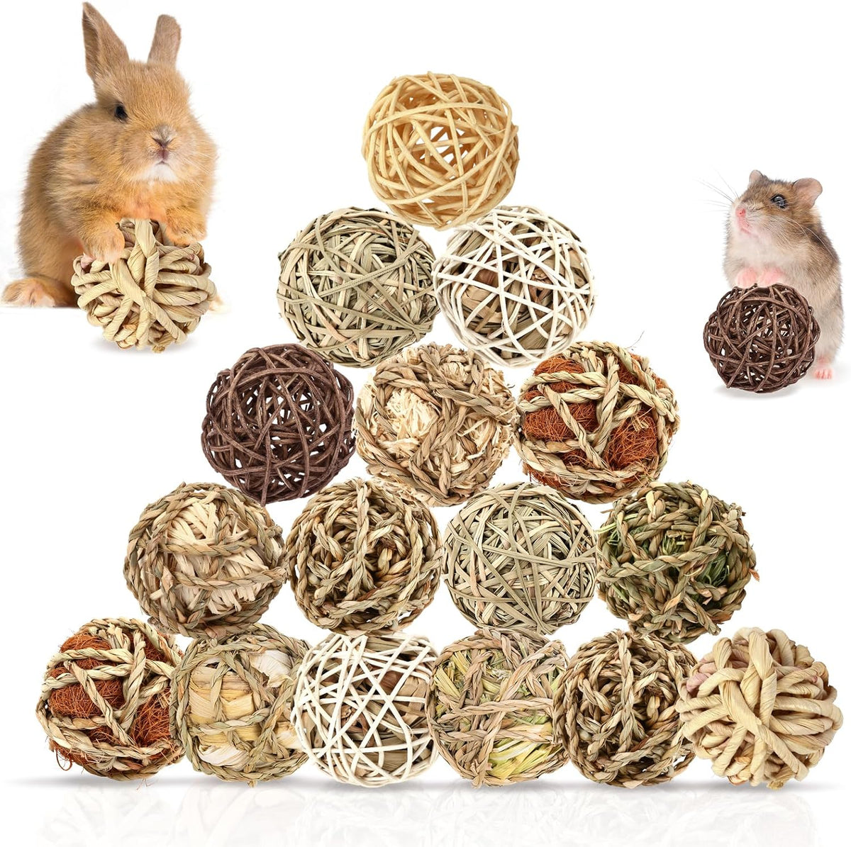 Bunny Chew Grass Balls, Rolling Chew Toys for Small Animals, Improving Dental Health, Natural Chew
