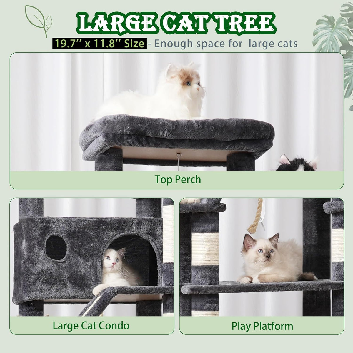 Cat Tree for Large Cats, 78.7"(200cm) Tall Cat Tower for Indoor Cats Multiple Cats with Large Top