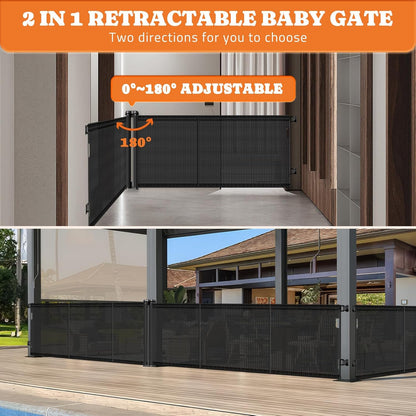 2-in-1 Retractable Baby Gates, 41" Tall Mesh Dog Gate 1-Pack, One Side Up to 200" Wide, Total 400"