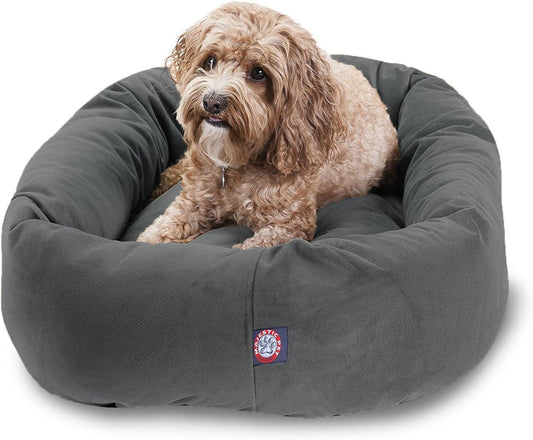 Majestic Pet 32 Inch Suede Calming Dog Bed Washable 32x23x7 (Inch) – Cozy Soft Round Donut Dog Bed