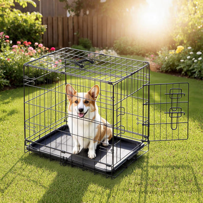 DUMOS Dog Crate, 30 Inch Medium Single Door Dog Cage with Divider Panel and Plastic Leak-Proof Pan