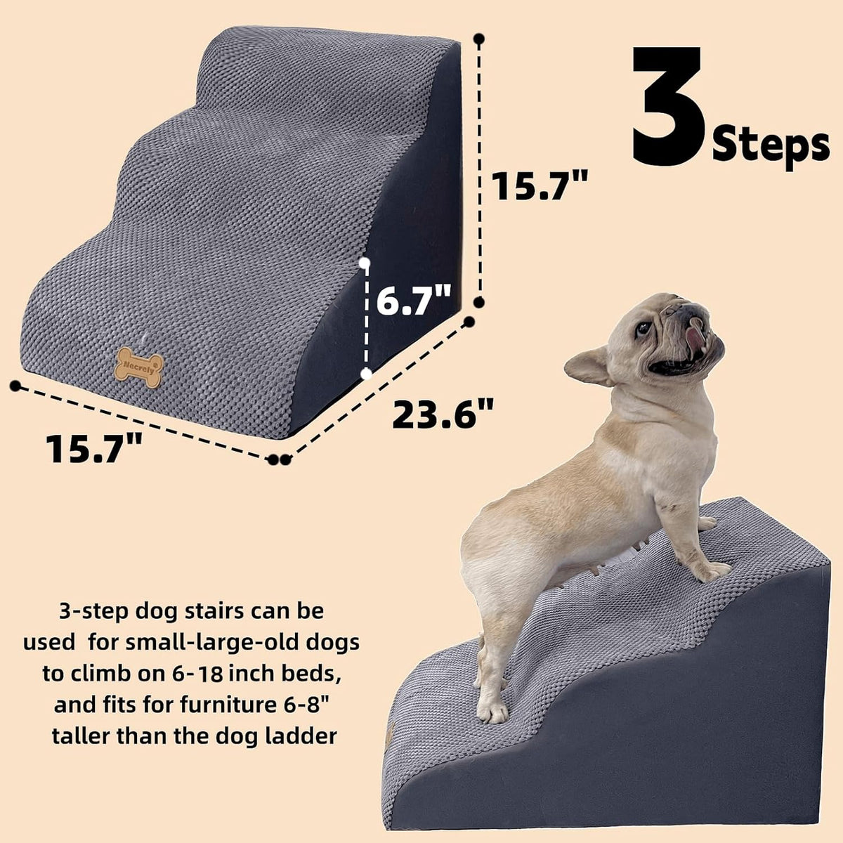 3-Step Dog Stairs for High Beds & Couches Multi-Step Non-Slip Pet Steps with Balanced Ramp Indoor 2