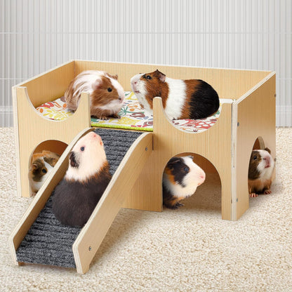 Upgraded Guinea Pig Castle, Sturdy Wooden Guinea Pig Hideout, Small Animal House Bed Hut Habitats