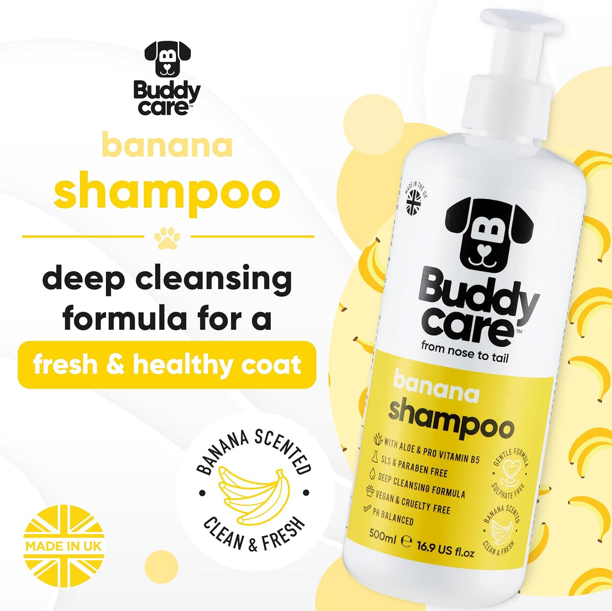 Banana Dog Shampoo by Buddycare | Deep Cleansing Shampoo for Dogs | Banana Scented | with Aloe Vera