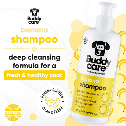Banana Dog Shampoo by Buddycare | Deep Cleansing Shampoo for Dogs | Banana Scented | with Aloe Vera