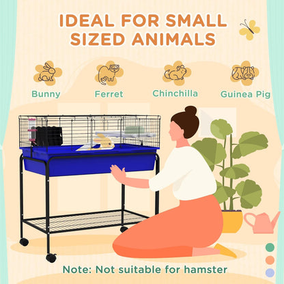 PawHut Two-Story Small Animal Cage Removable from Stand, Guinea Pig Cage with Shelf & Wheels, Pet