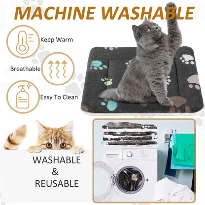 4 Pack Ultra Soft Dog Cat Bed Mat with Cute Prints Reversible Fleece Dog Crate Kennel Pad Cozy
