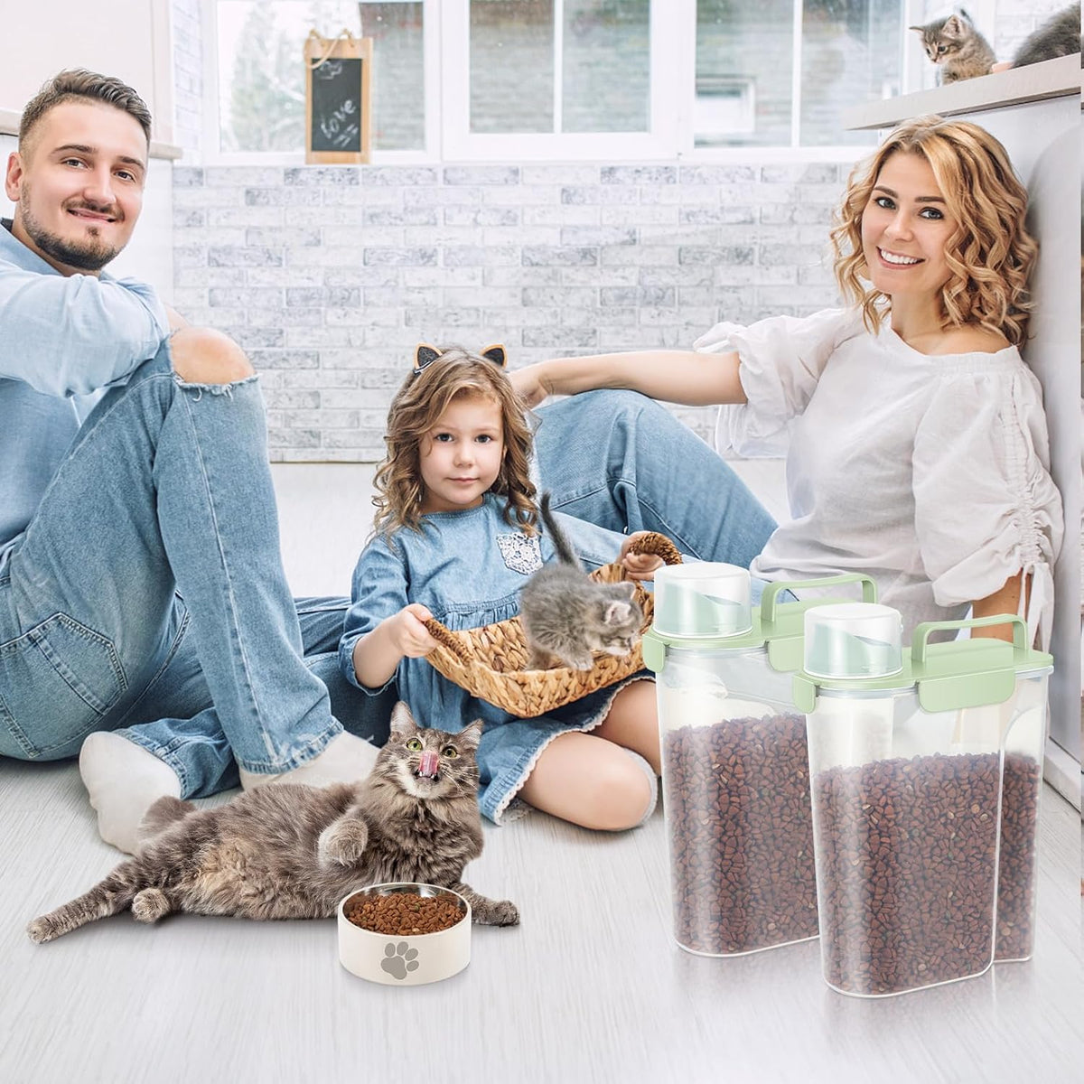 5-7Lbs Dog Cat Food Storage Container with Upgraded Large Nozzle BPA-free, 4 Snap Seals Plastic Pet
