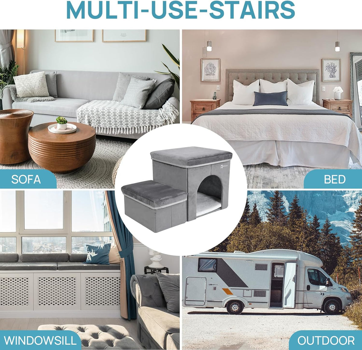 Foldable Pet Stairs for Beds & Sofas - Non-Slip Dog Steps with Storage for Small to Medium Dogs &