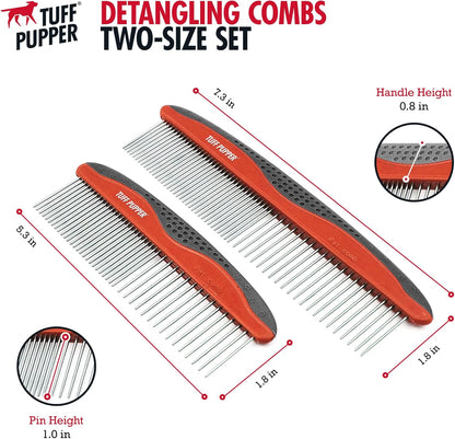Tuff Pupper Dog Grooming Comb Set | Easily & Safely Remove Dead, Matted Knotted Hair | Ergonomic