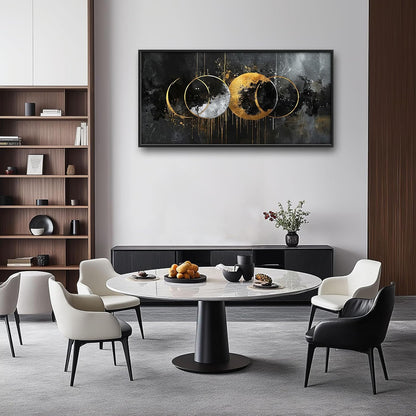 Quorin Abstract Sun Moon Large Wall Art Black and Gold Circle Pictures Sun and Moon Wall Decor