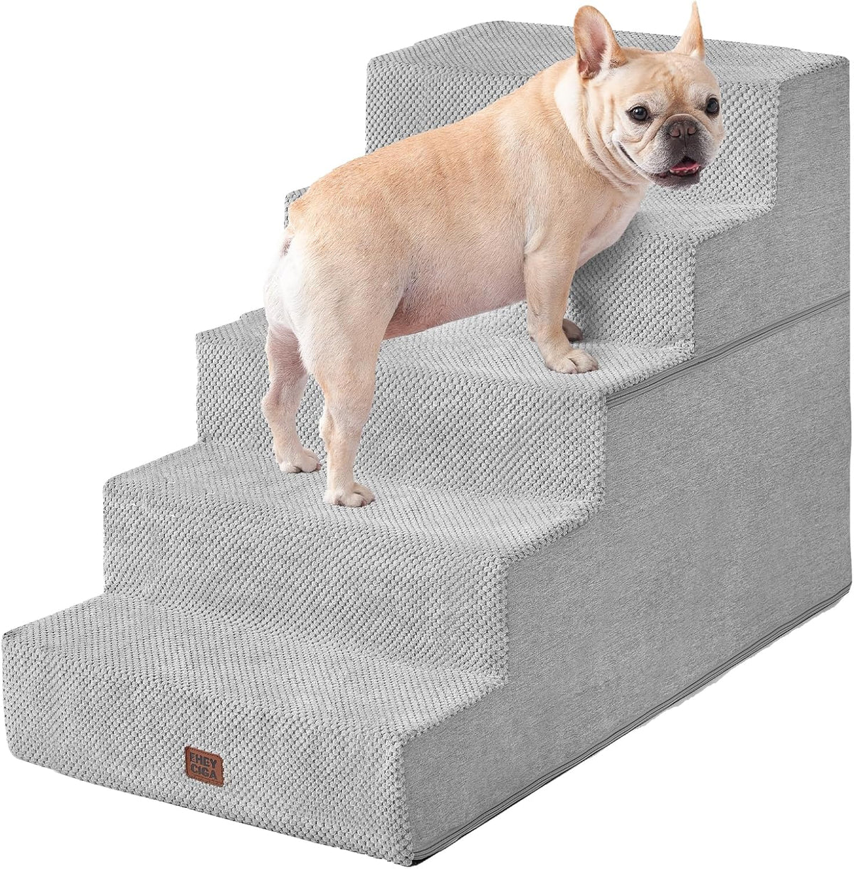 EHEYCIGA Dog Stairs for High Bed 25" H, 5-Step Extra Wide Dog Steps for Bed, Pet Steps for Small