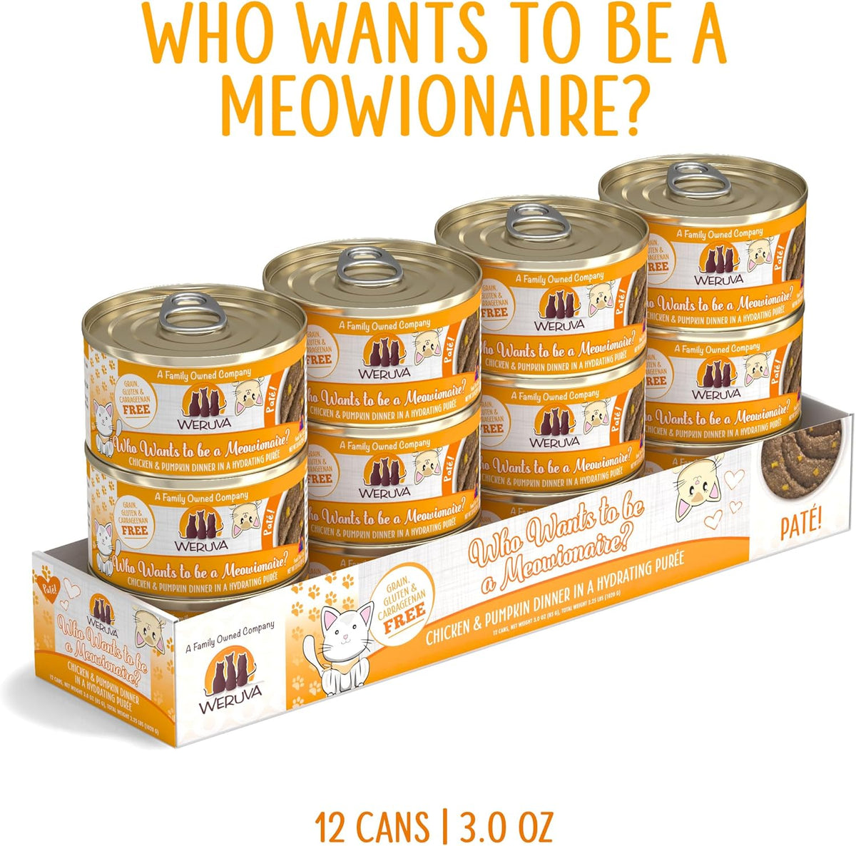 Weruva Wet Cat Food, Who Wants to be a Meowionaire with Chicken and Pumpkin Pate, 3oz Can, Pack of