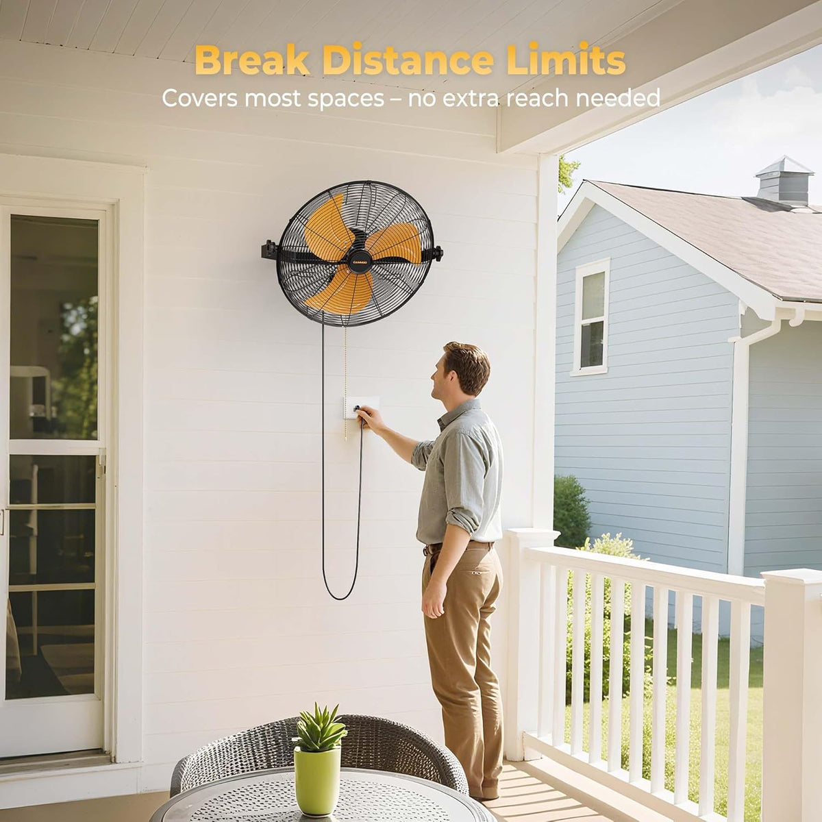 18 Inch Wall Mount Fan, Extended 6.6ft Power Cord, 360° Tilt Adjustment, 3-Speed, IP44 Industrial