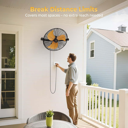 18 Inch Wall Mount Fan, Extended 6.6ft Power Cord, 360° Tilt Adjustment, 3-Speed, IP44 Industrial
