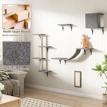 COZIWOW Wall Mounted Cat Furniture, Cat Wall Shelves and Perches, Floating Cat Shelves for Wall Set