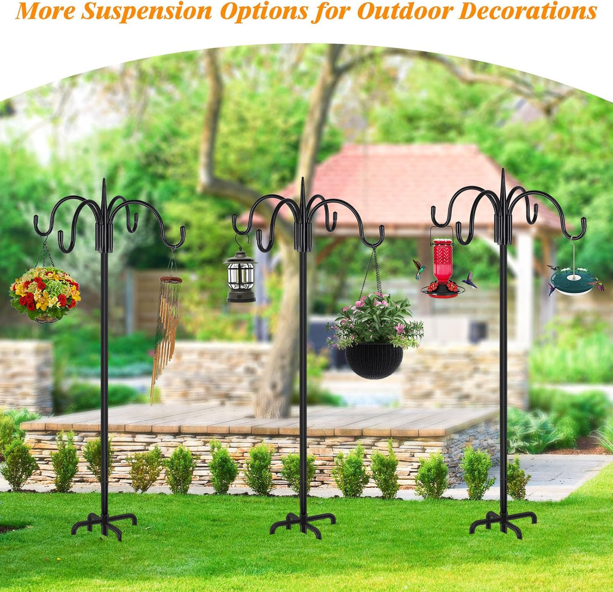 FEED GARDEN [Upgrade Version 92 Inch Four Shepherd Hooks for Outdoor,Bird Feeder Pole with 5 Prong