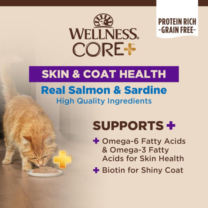 Wellness CORE+ Skin & Coat Pate Adult Wet Cat Food, Natural, Protein-Rich, Grain Free, 2.8 Ounce