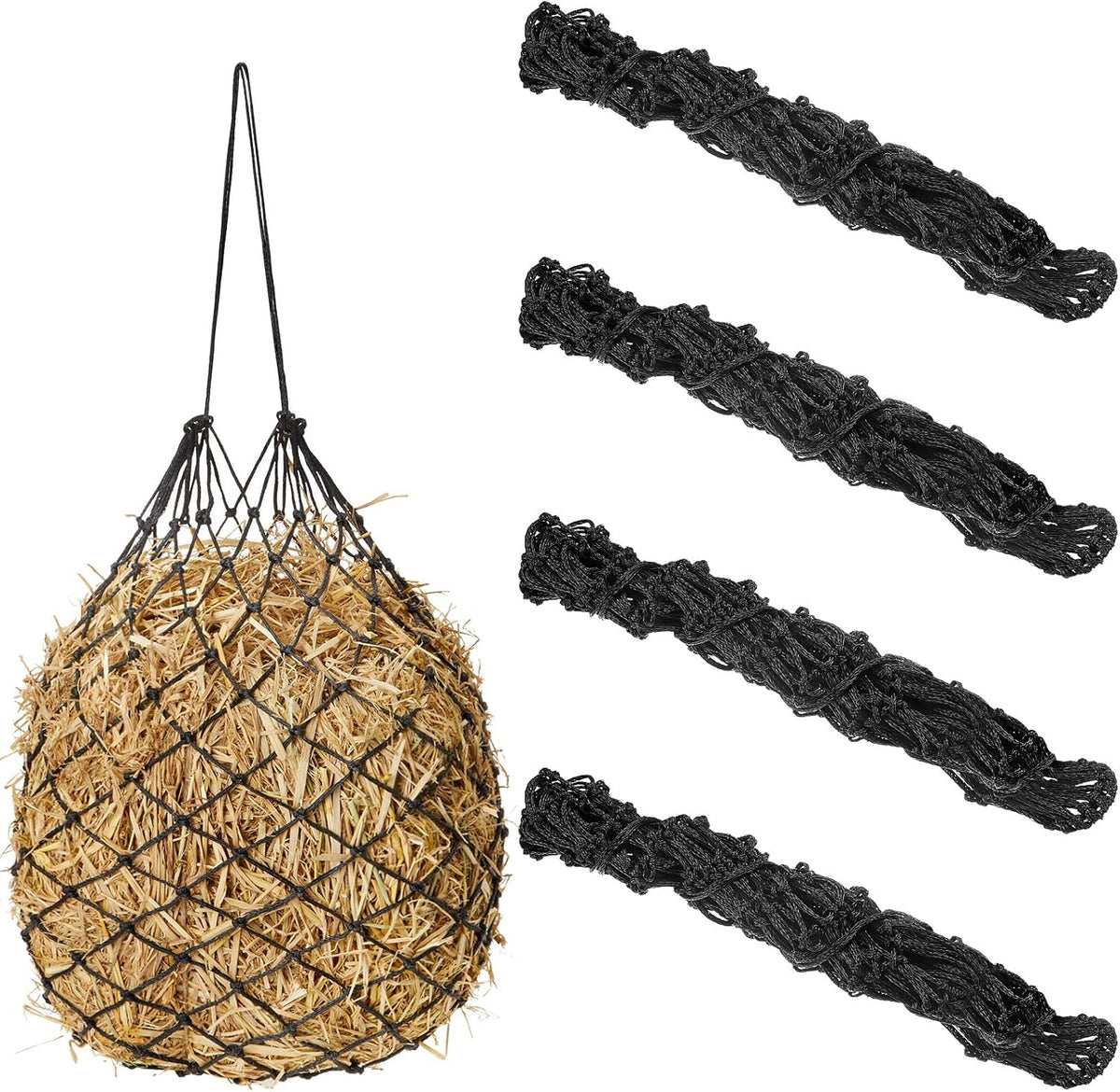 Fabbay 4 Pcs Slow Feed Hay Net Feeder Hay Bag for Horses Slow Feeder 40 Inch Length with 2 Inch