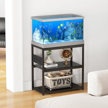 20-29 Gallon Fish Tank Stand with Power Outlets, 3-Tier Metal Aquarium Stand, Breeder Reptile Tank