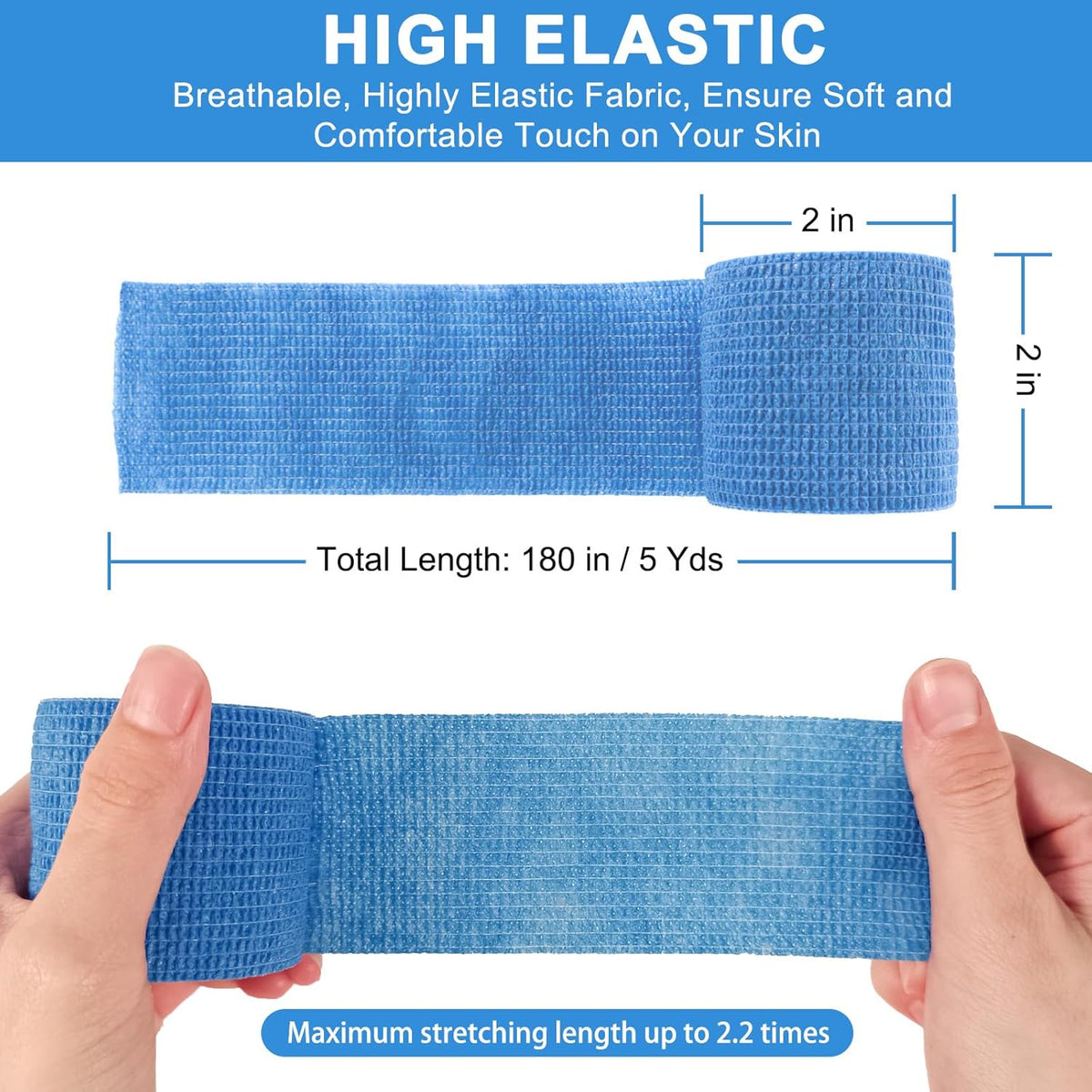 24 Pack Self Adherent Cohesive Wrap Bandages, 2” x 5 Yards Blue Athletic Tape, Medical Tape, Vet
