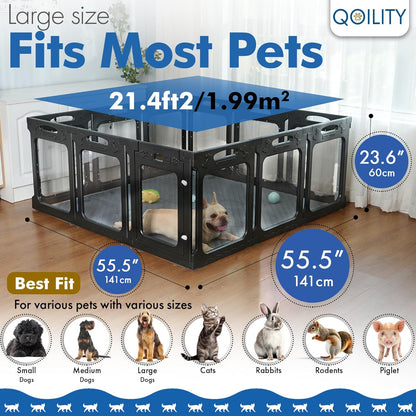 Clear Acrylic Dog Playpen Indoor, Effectively Relieves Indoor Pet Anxiety, 56" x 56" x 23.6"H
