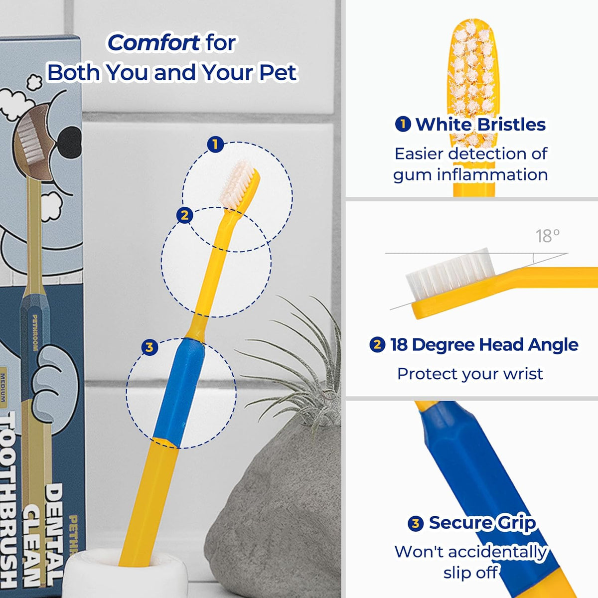 PETHROOM] Pet Toothbrush | Dogs and Cats Teeth Brushing Cleaning Tooth Care | Soft Bristle Cleaning