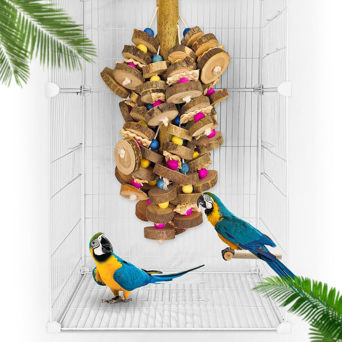 Extra Large Bird Parrot Toys- 19.7 inch Multicolored Natural Wooden Block Parrot Chewing Toy