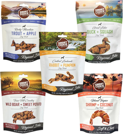 Smart Cookie All Natural Soft Dog Treats - 5 Flavor Variety Pack (5oz Each) - Healthy Dog Treats
