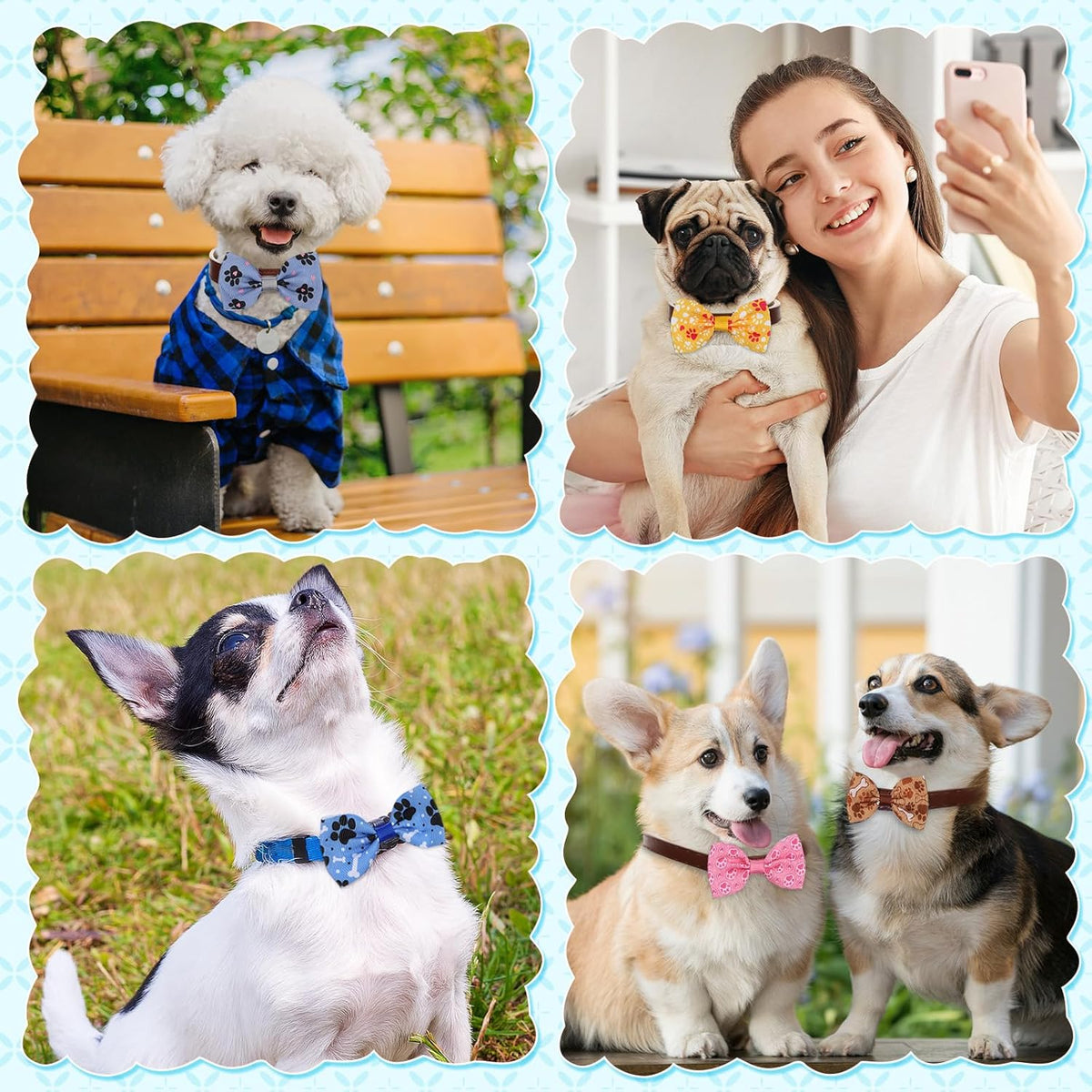 Reginary 50 Pieces Dog Bow Ties Pet Collar Bow Puppy Collar Attachment with Rubber Bands for Small