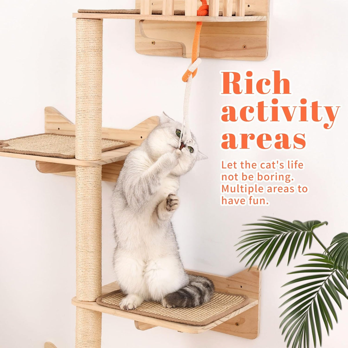 Wall Mounted Cat Tree - 7 PCS Cat Wall Shelves & Perches with Tall Sisal Scratching Posts, Wall