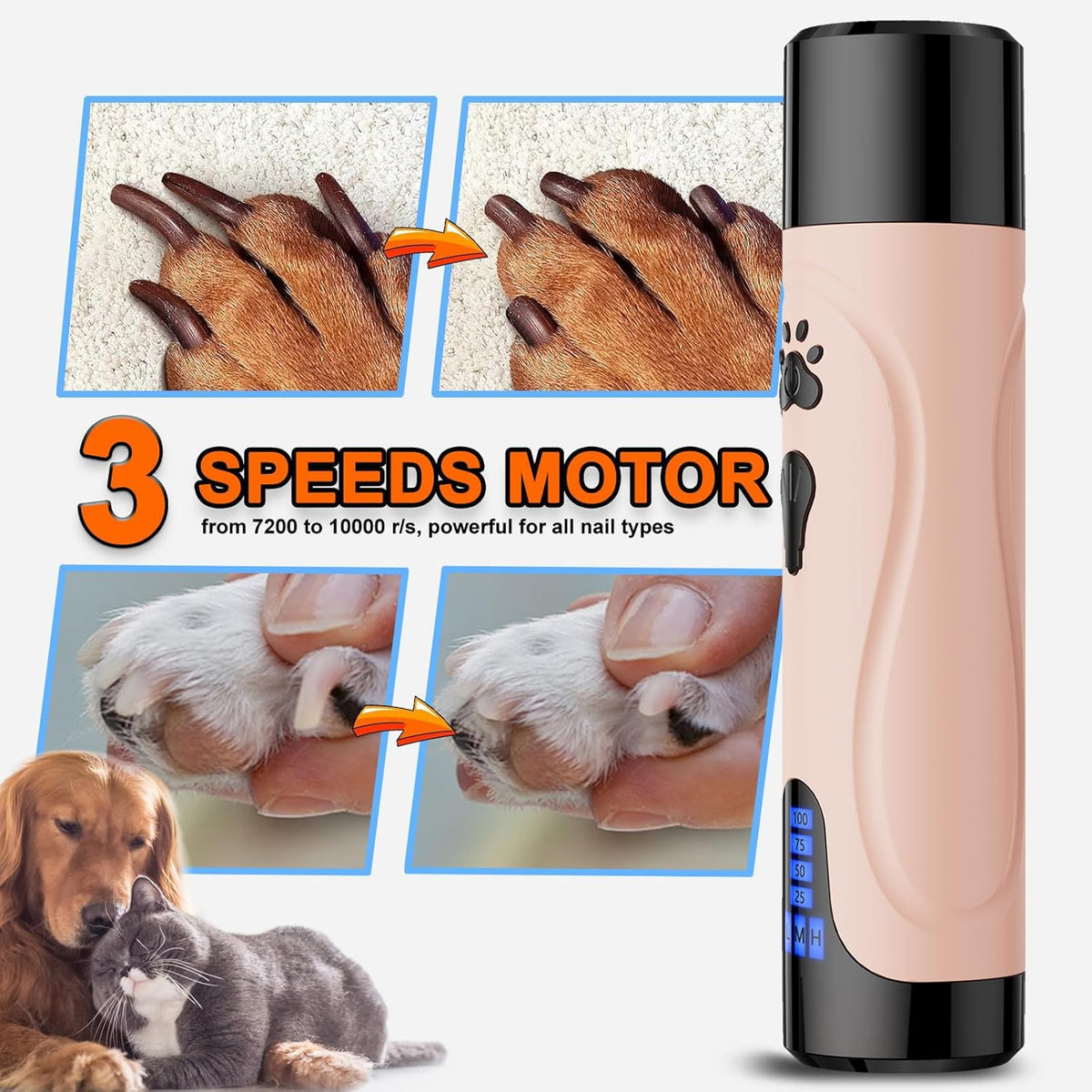 YABIFE Dog Nail Grinder, Dog Nail Trimmers and Clippers Kit, Super Quiet, Rechargeable, for Small