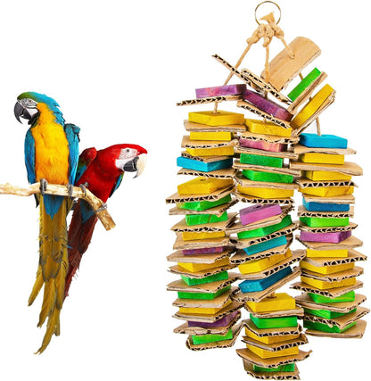MYFAMIREA Parrot Toys for Medium Birds, Parrot Chewing Cardboard Toys Natural Wooden Macaws Cage