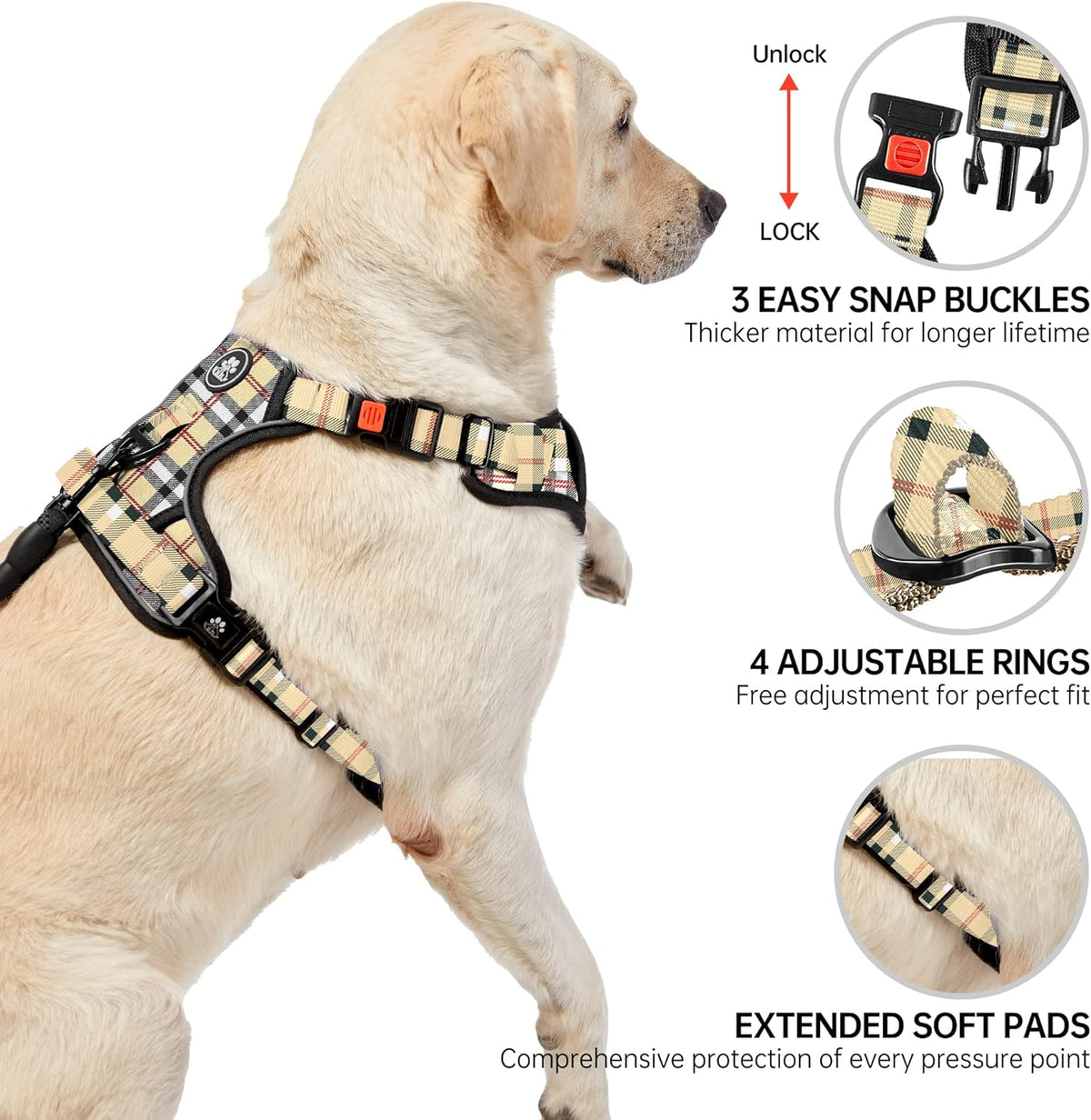 NESTROAD No Pull Dog Harness with Leash, Reflective No Choke Pet Vest Harness,Adjustable Soft