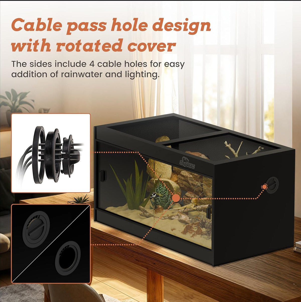 4x2x2 (120 Gallon) PVC Reptile Enclosure, RepWild Terrarium/Tank with Heavy-Duty Screen Top, Glass