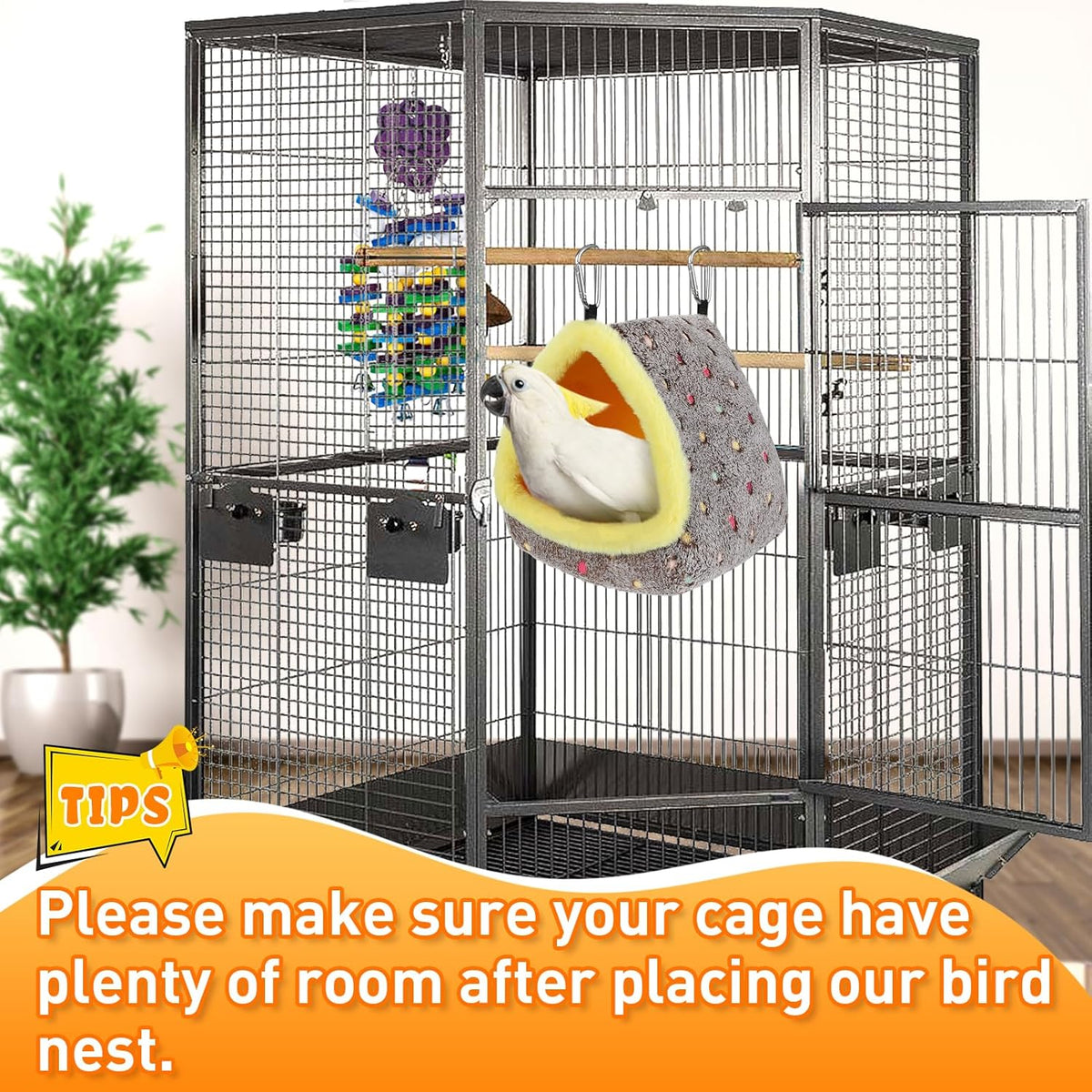 MEWTOGO Large Warm Bird Nest House - Cozy Bird Bed for Cage with Mat, Hanging Hammock Shed Hideaway
