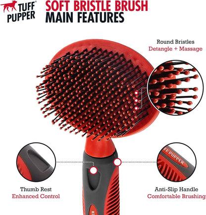 Tuff Pupper Round Bristle Soft Brush for Dogs and Cats | Gentle Grooming for Short or Long Hair |