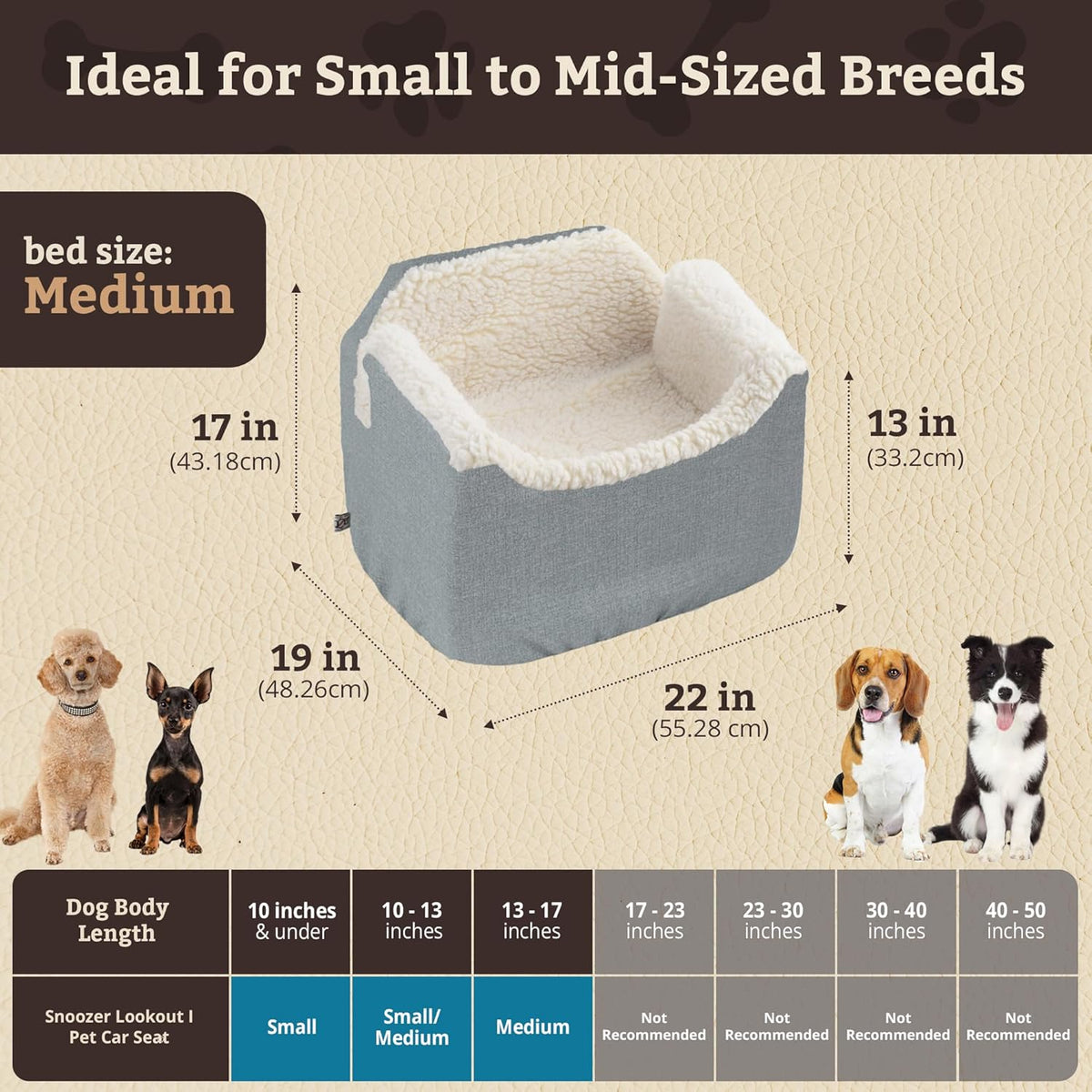 Snoozer Lookout I Dog Car Seat - Small Dog and Puppy Car Seat, Booster Bed for Small & Medium Size