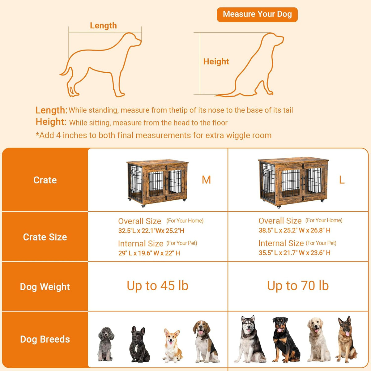 Lulive Dog Crate Furniture Set of 2, Dog Kennel Indoor Double Doors Wooden Dog Cage, 32'' Heavy