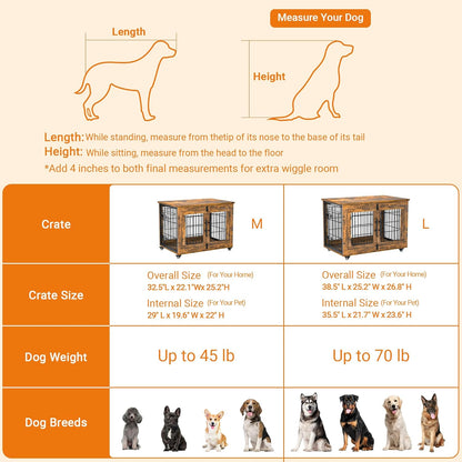 Lulive Dog Crate Furniture Set of 2, Dog Kennel Indoor Double Doors Wooden Dog Cage, 32'' Heavy