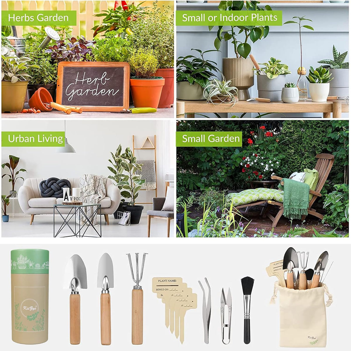 Indoor Garden Tools for Gardening - KiiZYS 12-Piece Small Garden Tools Set - Indoor Gardening Gifts