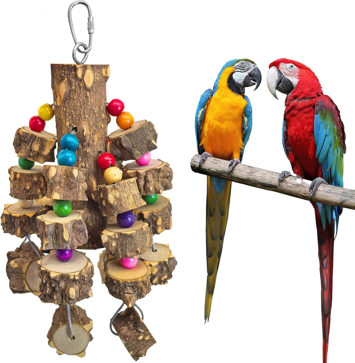 PINVNBY Large Bird Parrot Toys, Natural Wooden Blocks Chew Toy, Durable Cage Bite for African Grey